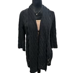 Style & Co. Petite Black Knit Open‑Front Cardigan – 3/4 Sleeve – Size PM – NWOT
